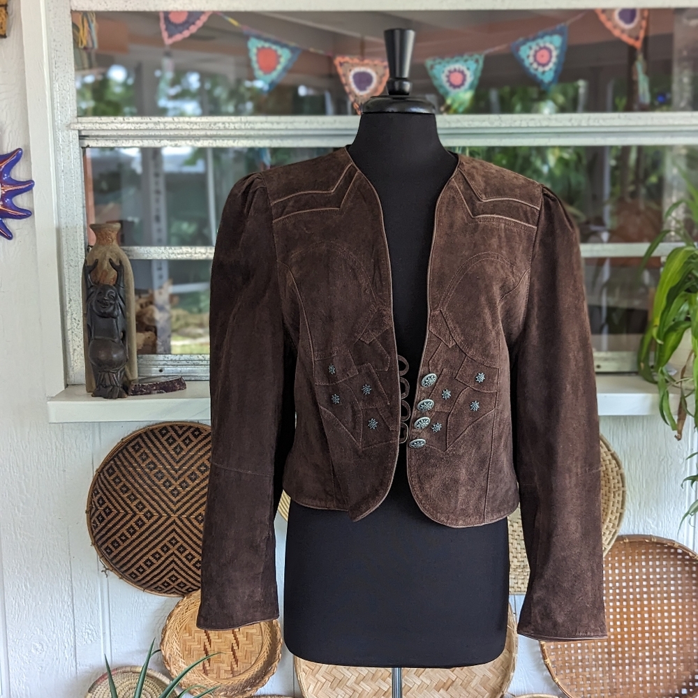 Authentic Vintage Landhaus Suede Leather Blazer Dirndl Tirolean Folklore Lg